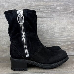 Free Lance 4285 Women’s Sz EU 36.5 Black Suede Double Zip Lug Combat Moto Boots